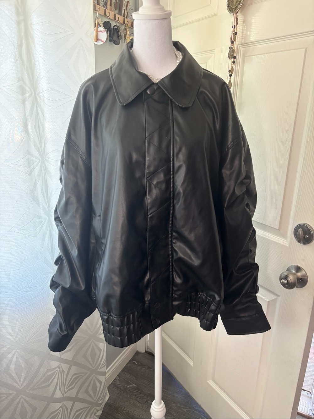 Ava & Viv Black Vegan Leather Bomber Jacket